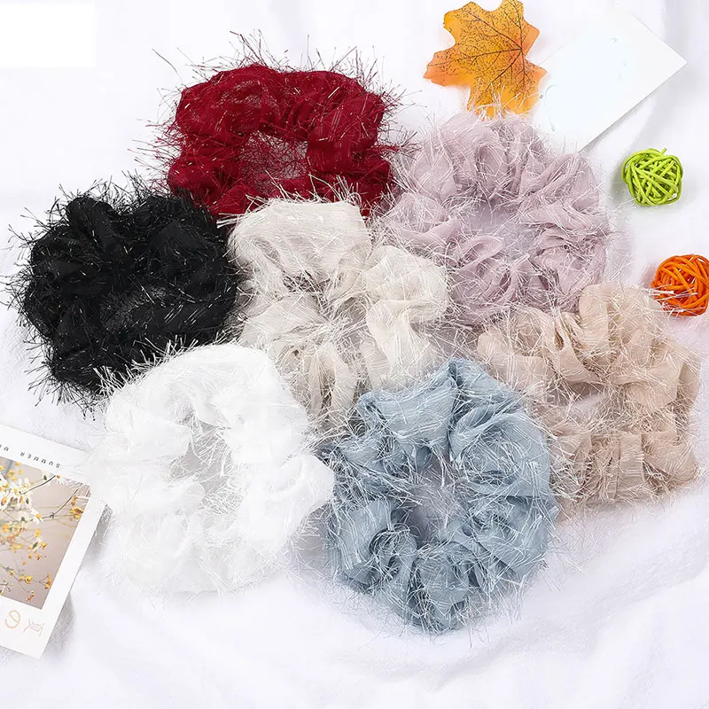 

New Silk Hair Scrunchies Women elastic Hair Bands Tassel Ladies Hairband Ponkytail holders Bright Color Hair ties Accessories