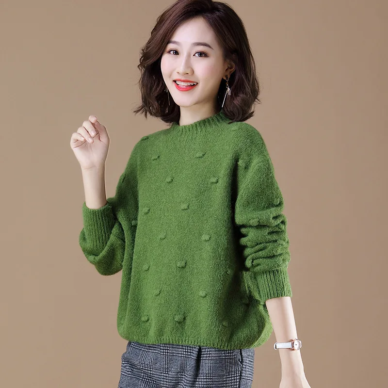 

Fdfklak Early Spring Autumn New Korean Small Fresh Round-Neck Knit Sweater Women's Pullover Short Tops Loose Pull Femme