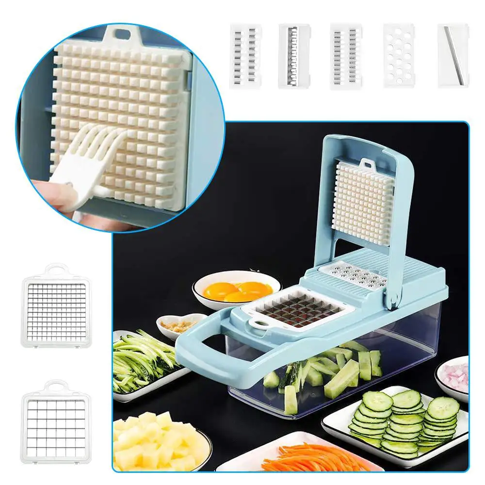 

Многофункциональная синяя овощерезка, кухонные гаджеты, пресс для чеснока, стальное лезвие, картофелечистка, терка для моркови, кухонные ак...