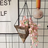 hand woven flower basket home wall decoration party background layout wall hanging flower art ornament straw vase crafts