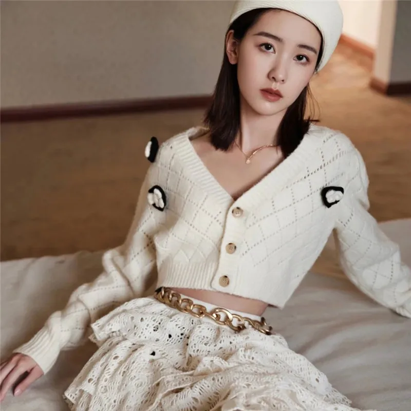 

Early Autumn Women's 2021 V-neck Sweater Top Small Short Long Sleeve Knitted Cardigan