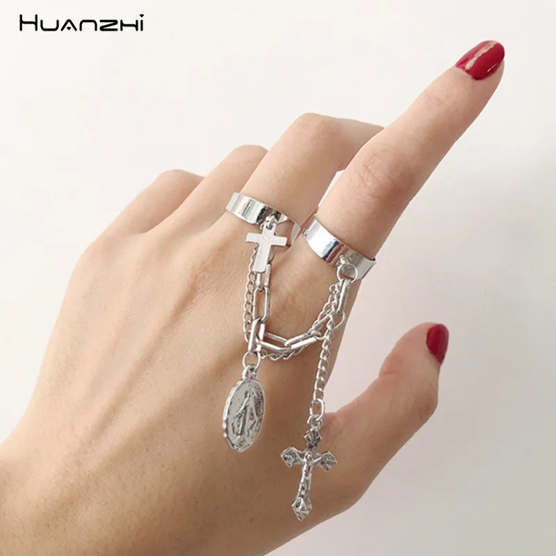 HUANZHI 2019 новый дизайн металлическая Серебряная цепочка с кисточкой кольцо в стиле
