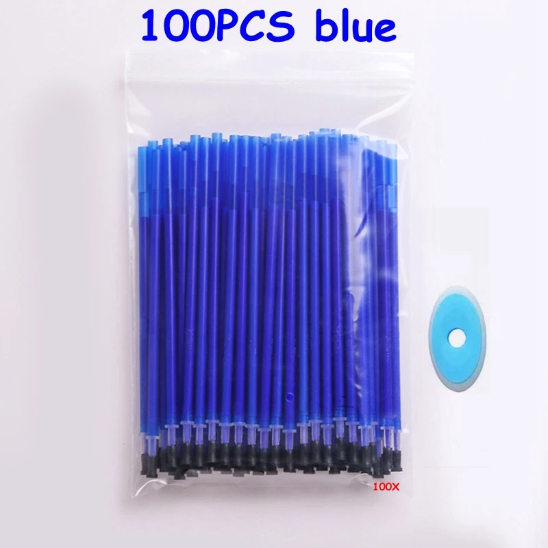 100Pcs/Set Erasable Gel Pen 0.5mm Erasable Pen Refill Rod Blue Black Ink Washable Handle For School Stationery Office Writing