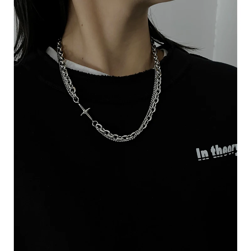 

N020 Titanium steel double layer neutral hip hop Cross Necklace