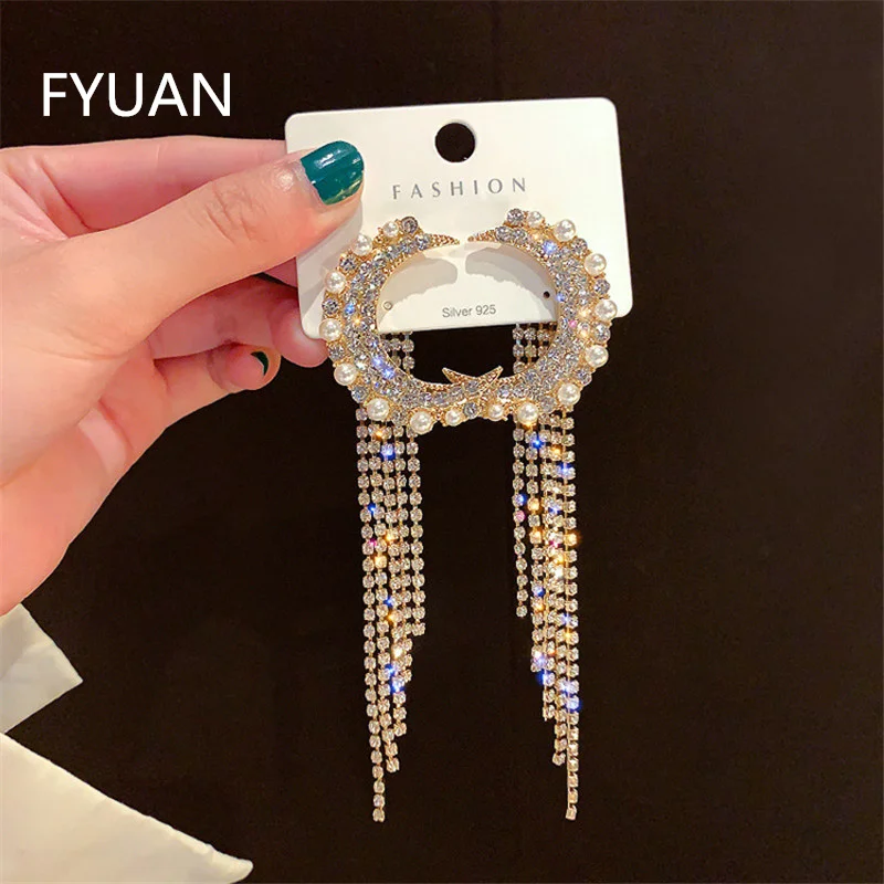 FYUAN серьги подвески с кристаллами в виде Большой Луны для женщин бижутерия
