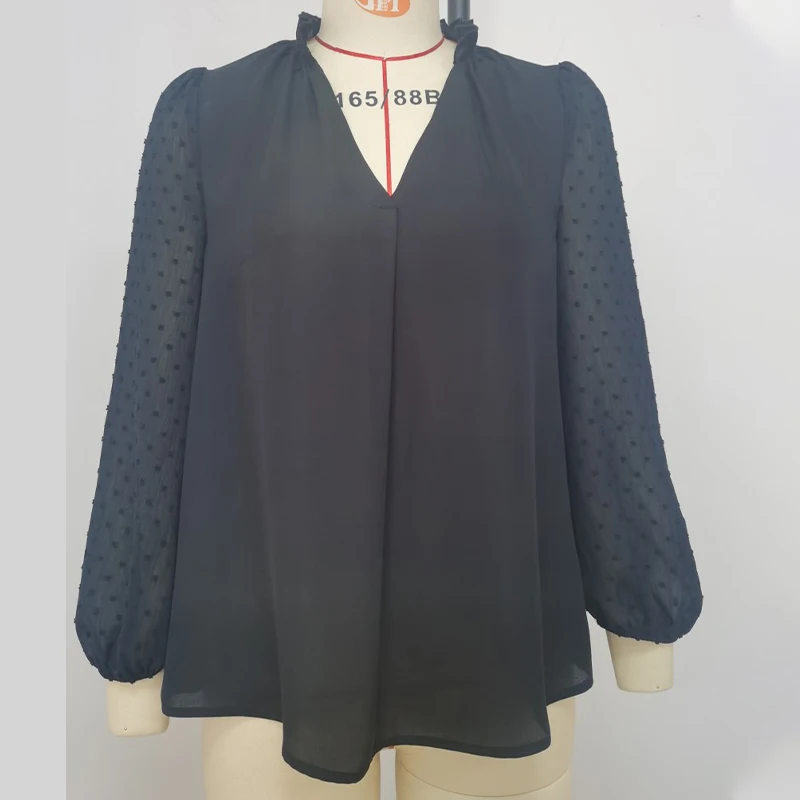 

Summer Patchwork Puff Long Sleeve Women Blouse Sexy V-neck White Loose Female Blouses 2021 Autumn Fashion Elegant New Lady Tops