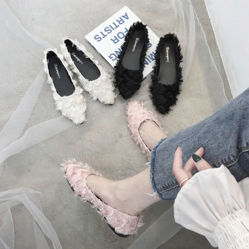 Women Flats Shallow Shoes Fashion Sweet Casual Comfortable Solid color tassel Furry Woman Boat footwear mocasines mujer J14-64 | Обувь