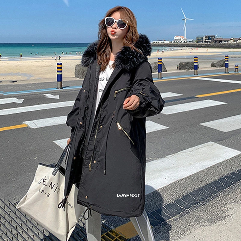 Зимняя парка с меховым воротником Повседневная Свободная уличная одежда пальто