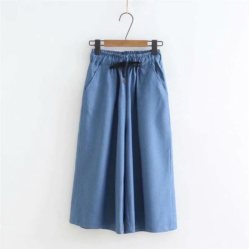 

Summer Solid Elastic Waist Loose Casual Denim Wide Leg Short Pants 2021 Korean Fashion Women Jeans Shorts Skirts