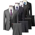 Серый в клетку комплект одежды из 3 предметов для мужчин Свадебная вечеринка для женщин высокое качество Slim Fit мужской пиджак пальто и брюки жилет Размеры 4XL джентльмен мужской одежды