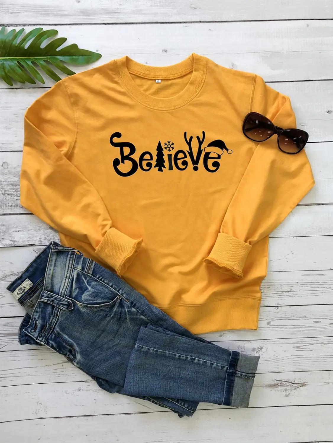 Faith Believe Letter Graphic Fashion Christmas Women Sweatshirt cotton O Neck Pullover Full Long Sleeve Shirt Harajuku Female