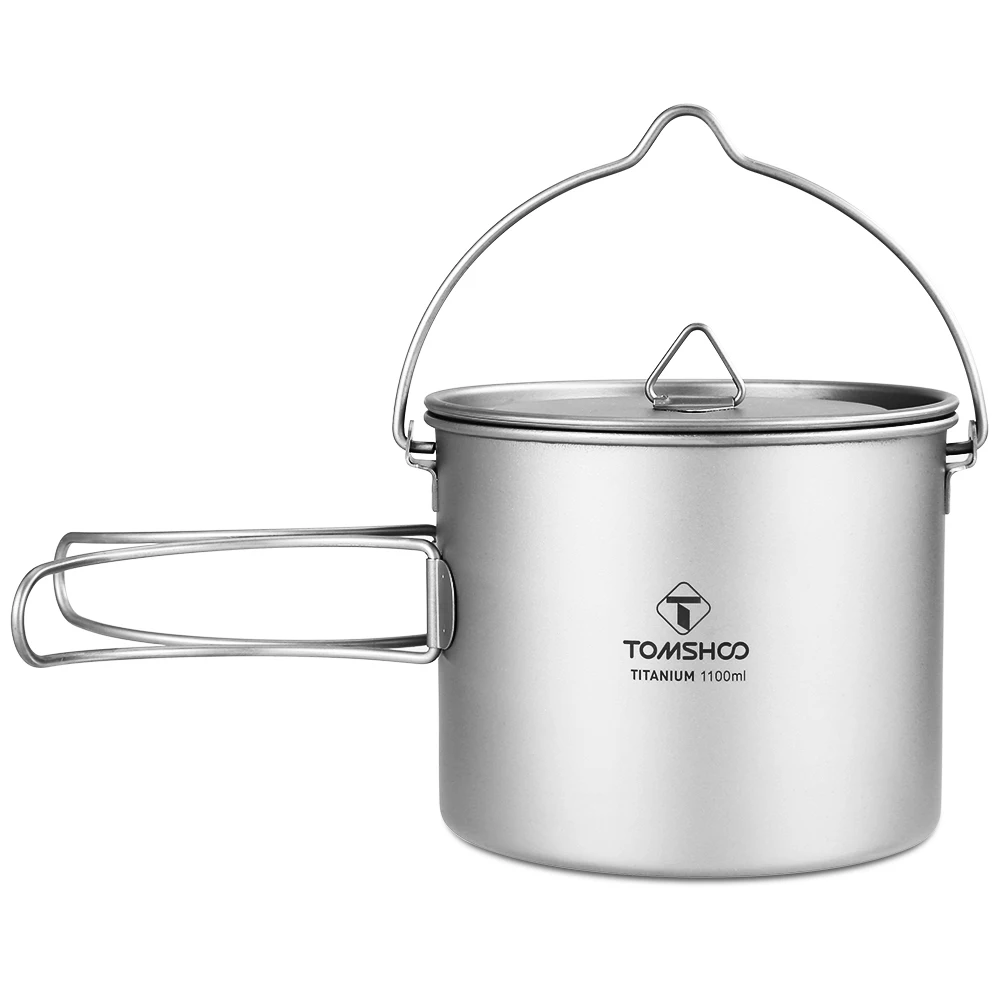 

Tomshoo 1100 мл титановая подвесная кастрюля для кемпинга, портативная чашка для воды с крышкой, складная ручка, уличная посуда, посуда для пикник...