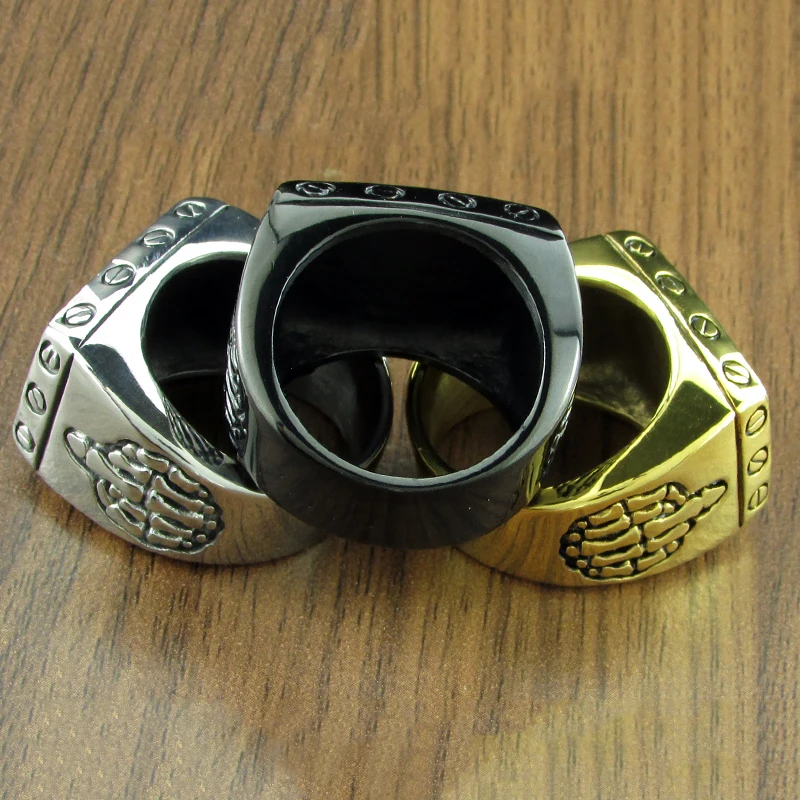 Punk 316L Stainless Steel Silver color Black FTW Middle Finger Mechanical Screw Motor Cycle Letter Biker Ring Sports Rider | Украшения и