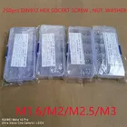 250 шт. DIN912 m1.6 M2 m2.5 M3 винты 304 нержавеющая сталь с шестигранной головкой болты с шестигранными гайками набор в ассортименте