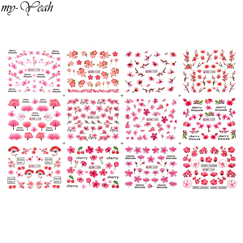 Дизайн ногтей цветы Вишневый узор переводная наклейка Романтика сладкий дизайн