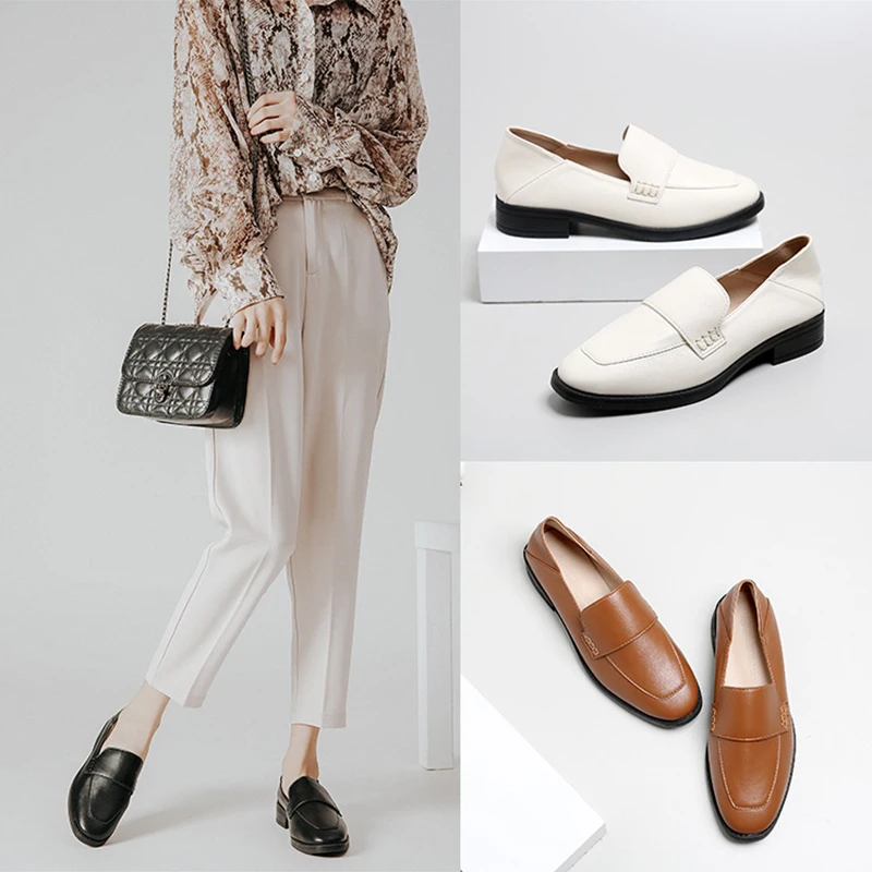 Квадратный носок туфли оксфорды Женская обувь на плоской подошве однотонные 2