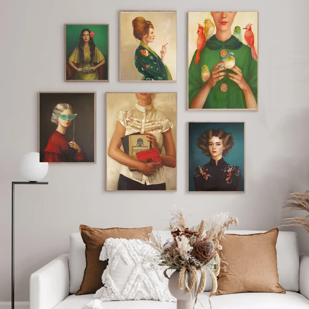 

Canvas Print Pictures Wall Art Paintings Vintage Fashion Women Home Decor Module Beautiful Lady Posters For Living Room No Frame
