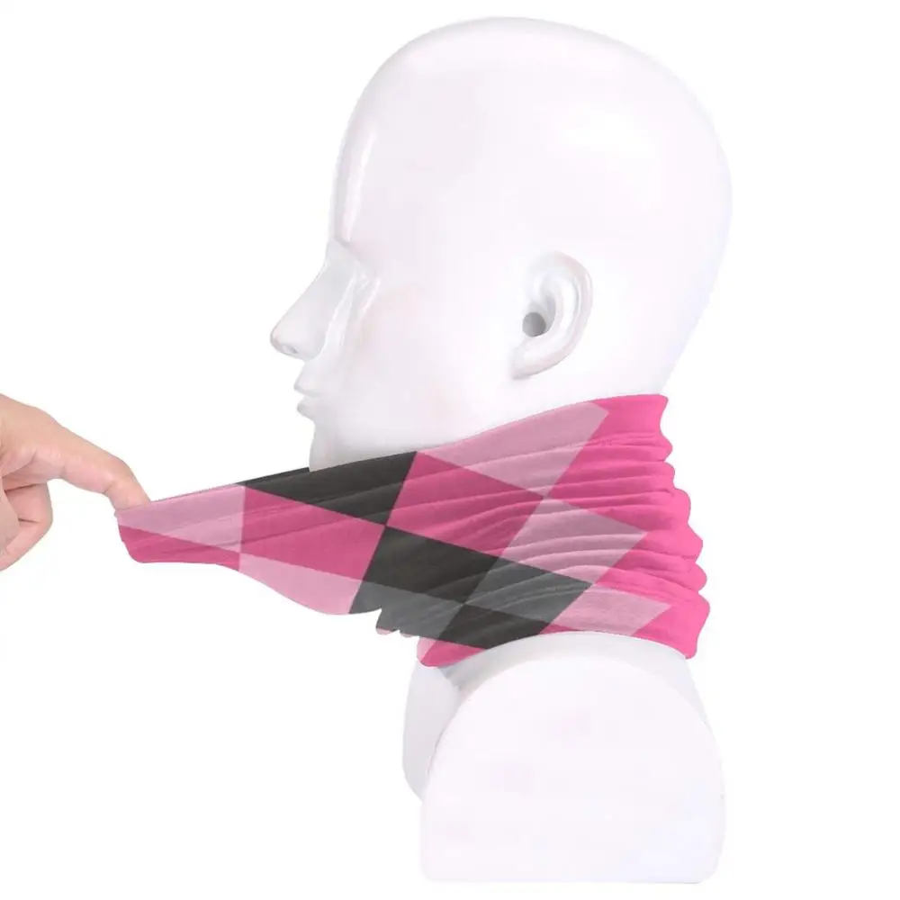 Black And Pink Argyle Design Microfiber Neck Warmer Bandana Scarf Face Mask Abstract Backdrop Background Checked |