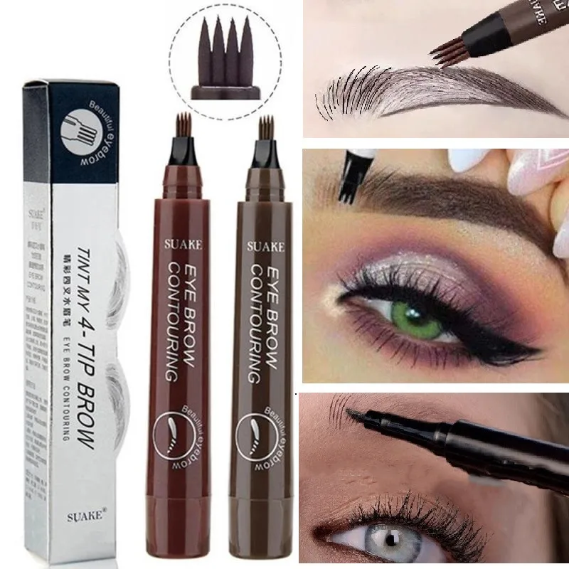 

Tattoo Eyebrow 3D liquid Ink Pen waterproof 4 fork pencil brow Eyes Makeup Female Cosmetics 5 Natural Color Available TSLM1