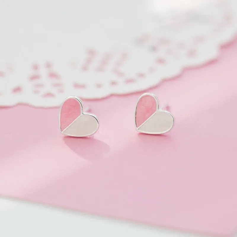 925 Sterling Silver Female Heart Earring Korean Japanese Style Wedding Jewelry Earrings for Women Young Girl
