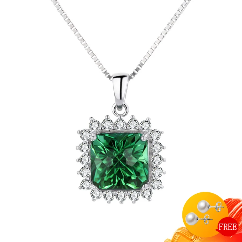 

Fashion Necklace 925 Sterling Sliver Jewelry with Emerald Zircon Gemstones Pendant Accessories for Women Wedding Party Gifts