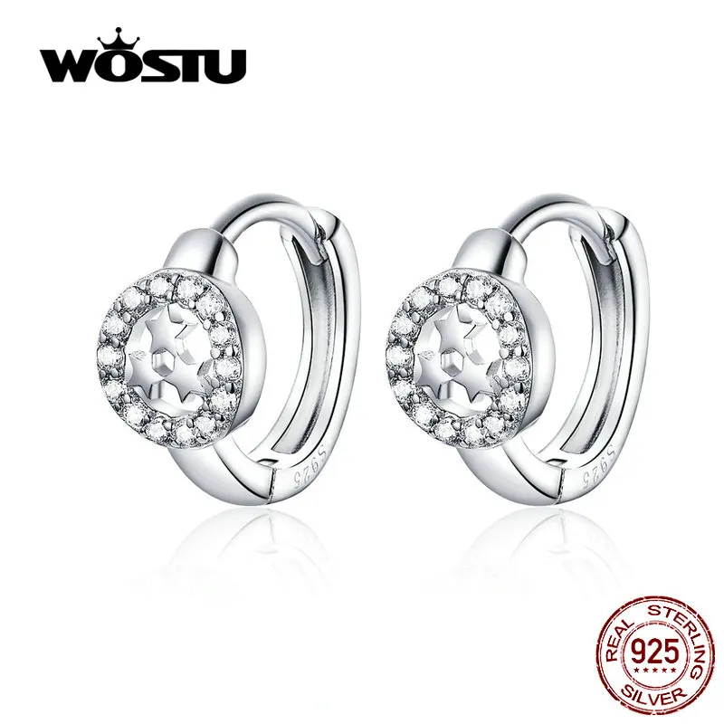 WOSTU, блестящие серьги-кольца со звездами, 925 пробы, серебряные маленькие серьги для женщин, свадебные модные серебряные 925 ювелирные изделия CQE665