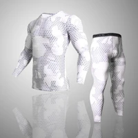 2 pc set gym running underwear mens workout tights compression shirt long sleeve top sweat mens full suit tracksuit jogger