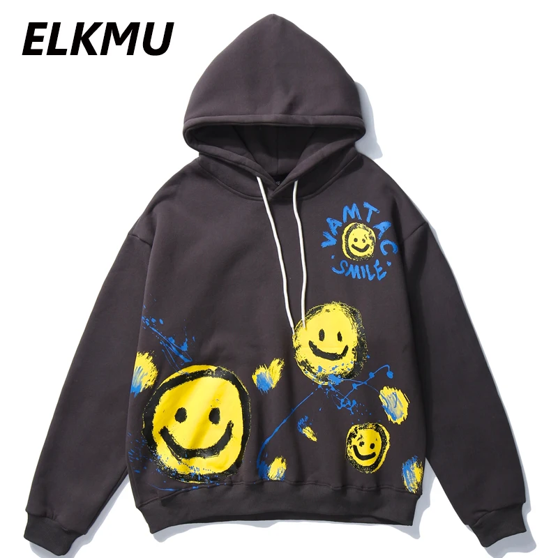 Толстовка ELKMU Мужская Флисовая с капюшоном свитшот изображением смайлика и