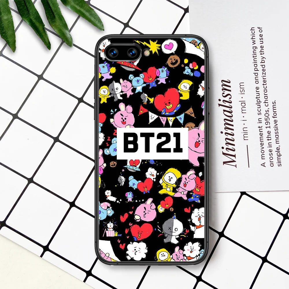 

Cartoon Cute BT21 Phone Case For Huawei Honor 6A 7A 7C 8 8A 8X 9 9X 10 10i 20 Lite Pro Play black Etui Painting Cell Luxury