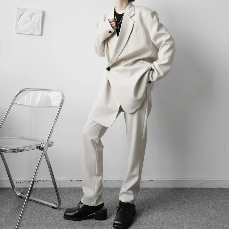 

2022 Autumn New Men's Suit Men's Korean Fashion Slim Single Breasted Blazer + Straight Suit Pants Casual Loose Two Pieces Set