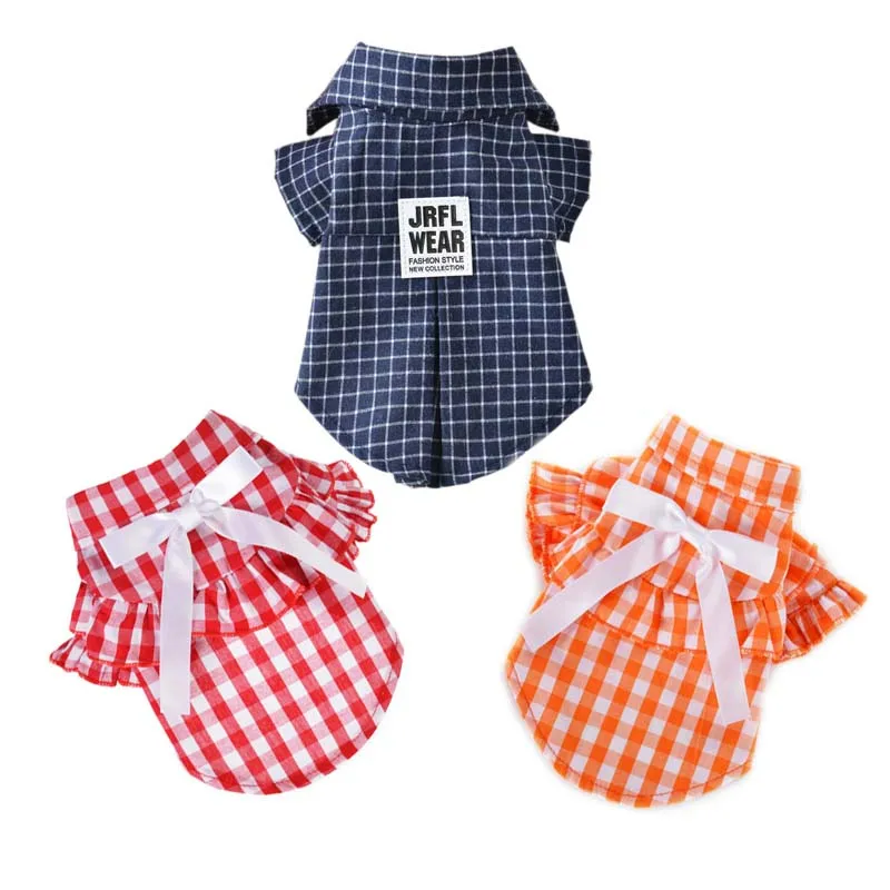 Футболка для собак на весну и лето одежда пар с коротким рукавом клетчатая