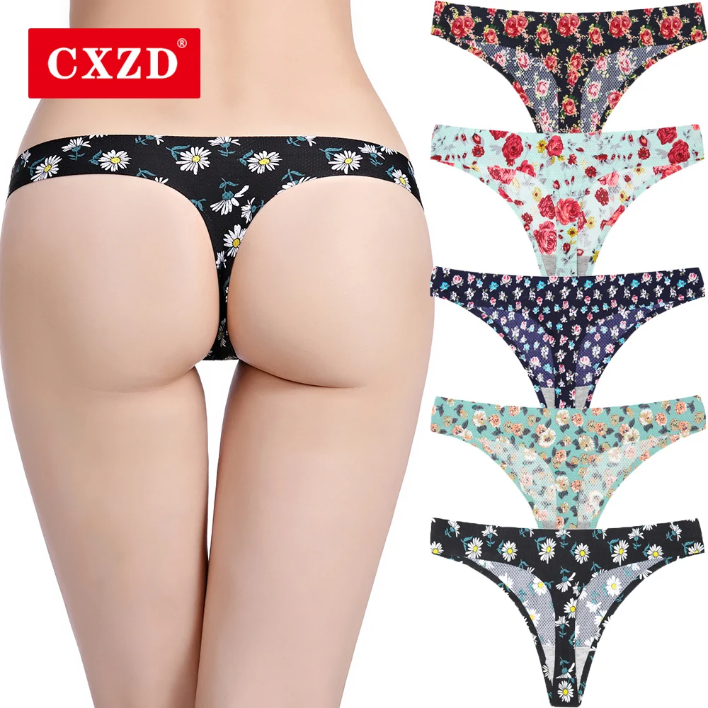 

CXZD 2021 Flower G String Small Mesh Breathable Underwear Women High Quality Seamless Panties Women Sexy Thong Plus Size Tangas