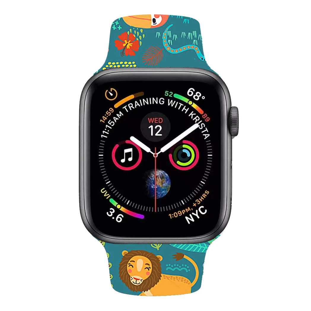 Силиконовый напечатанный Рождественский подарок ремешок для Apple watch 5 4 3 2 1 полосы 40 мм 44 мм цветочный ремешок для iWatch серии 5 4 3 2 38 мм 42 мм