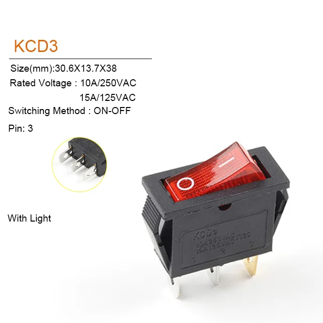 

5/10 шт. 2/3-контактный выключатель питания KCD3 10A 250 В переменного тока 15A 125 В переменного тока ВКЛ-ВЫКЛ-ВКЛ 2/3-позиционный переключатель электрооборудования со светом