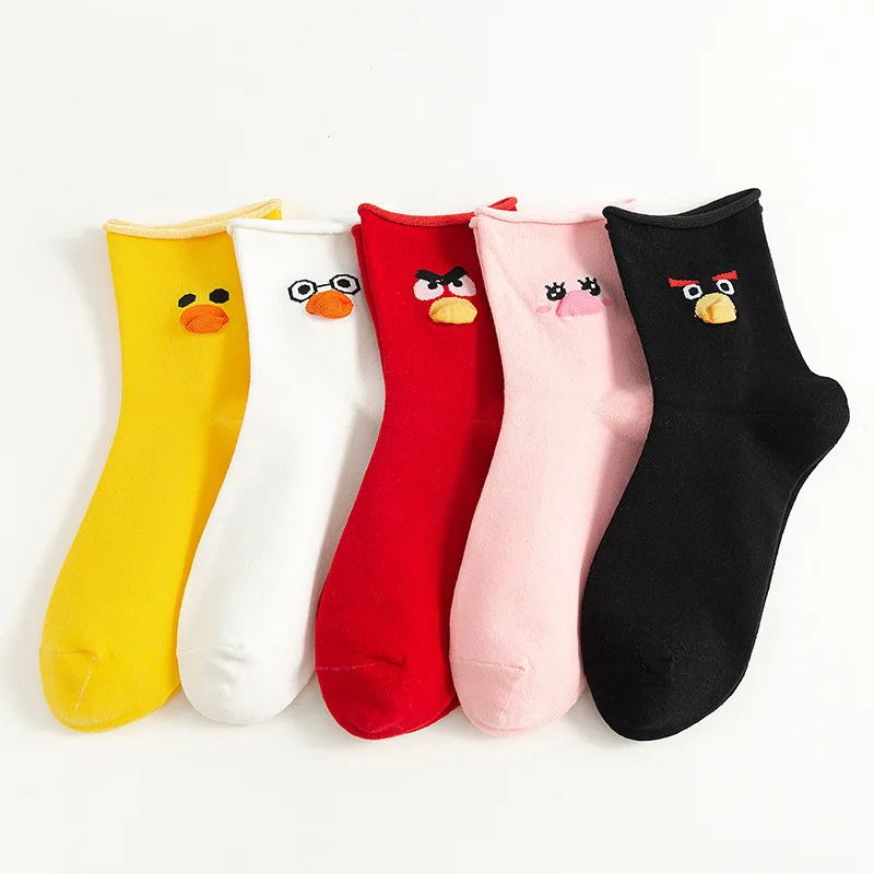 

5 Pairs Kawaii Cartoon Woman Socks Cotton with Stereoscopic Animal Mouth Pink Socks Women Funny and Cute B0024