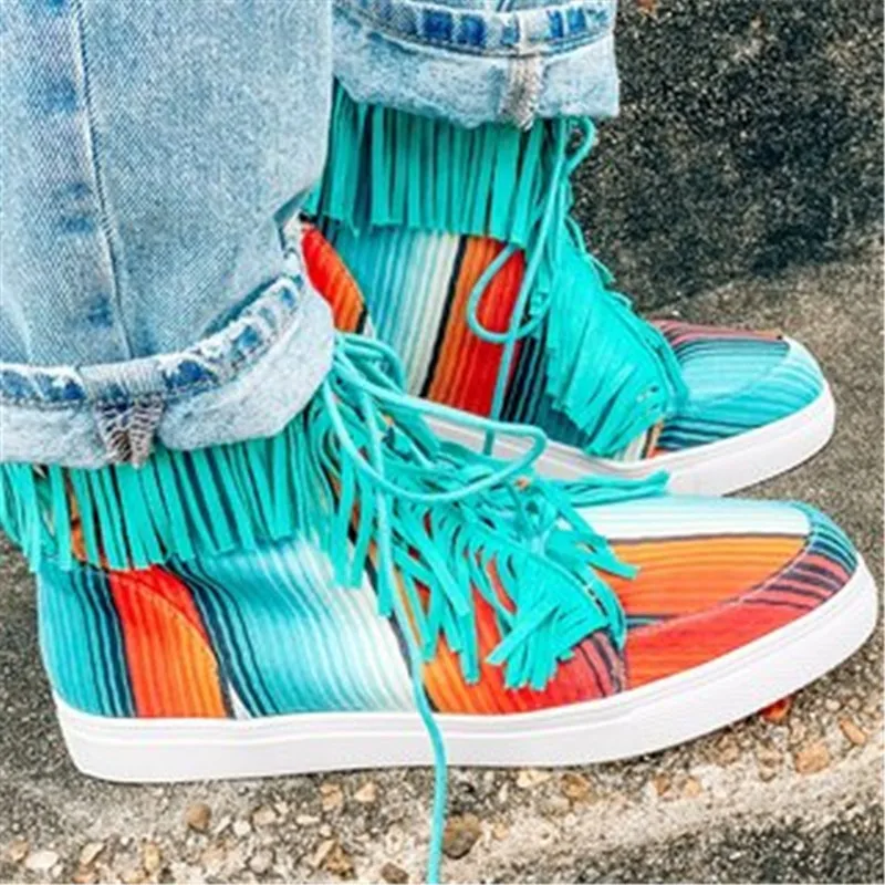 

2020 New Winter Women's Boots Fashion Lace-Up Flat PU Short Boots Round Toe Low Heel Tassel Women's Ankle Boots Zapatos De Mujer