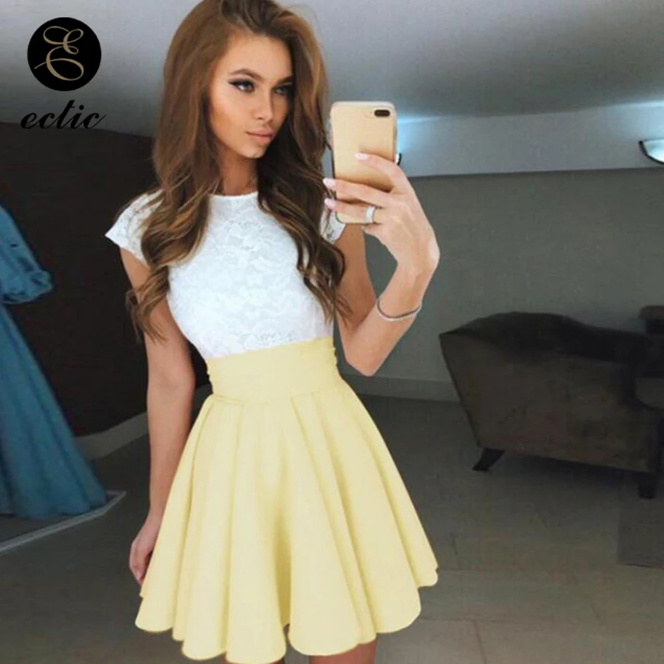 Кружевное платье с цветочной вышивкой коротким и широким подолом для женщин Sukienka