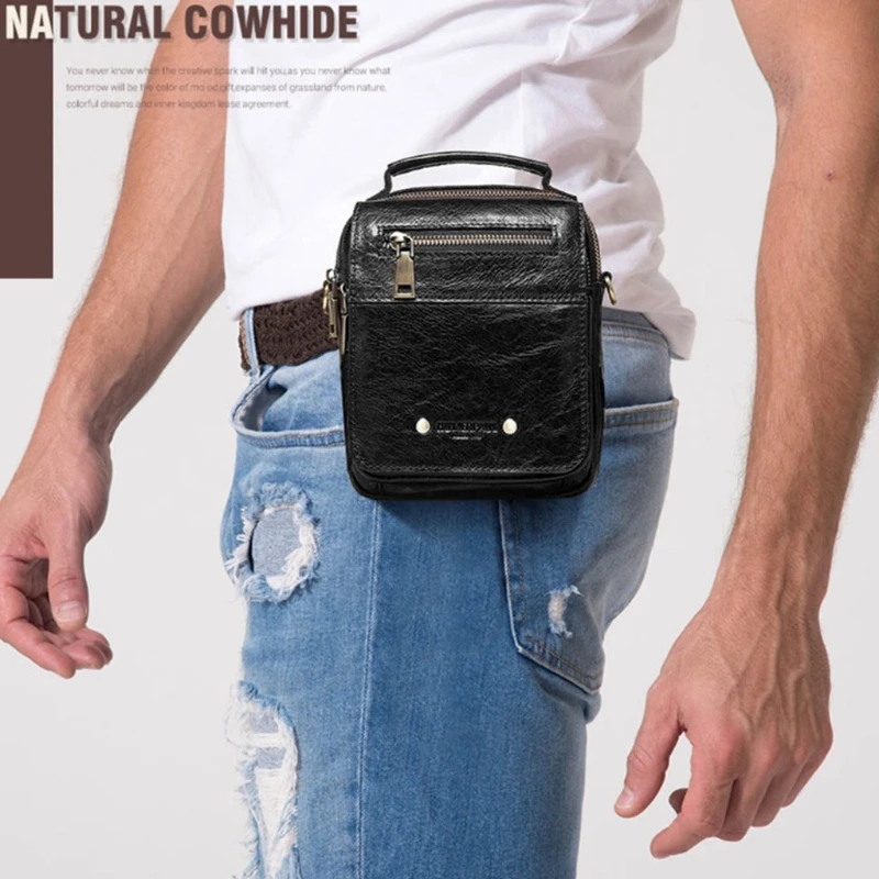 

Leather Men Shoulder Messenger Bag Portable Purse Handbag Cellphone Pouch Multipurpose Durable Crossbody Holster Case for Work B