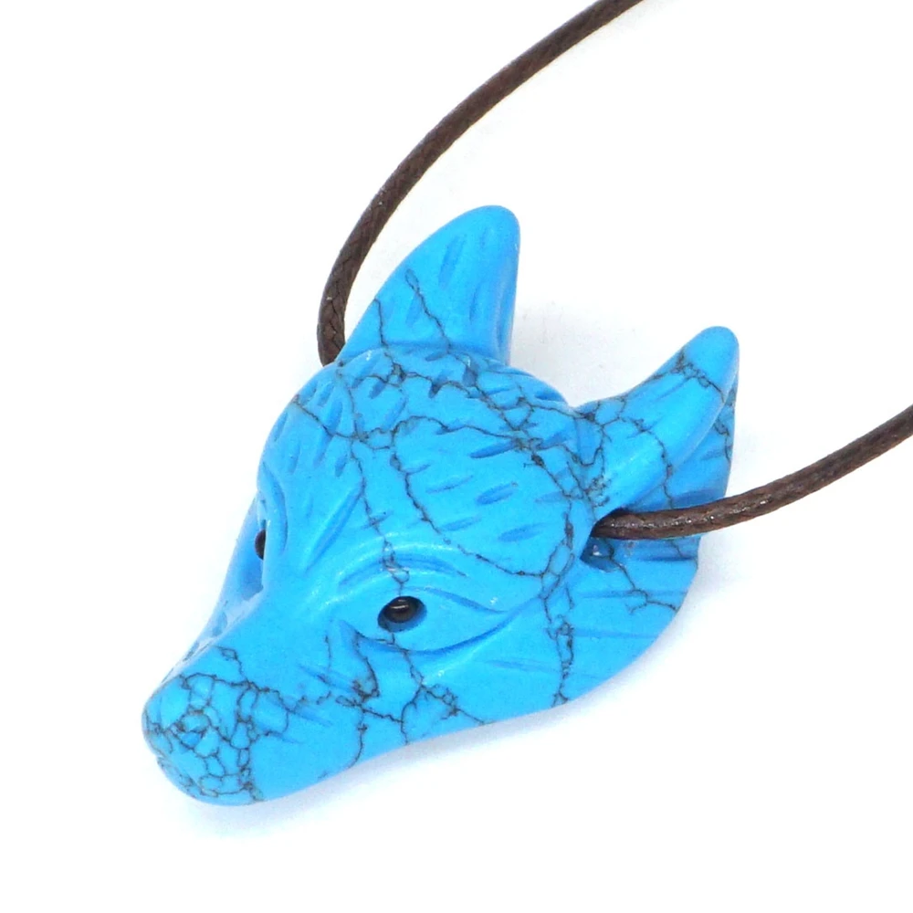 

1.5" Wolf Head Figurine Pendant Blue Turquoise Crystal Stone Carving Reiki Healing Gemstone Necklace Gift 1pc