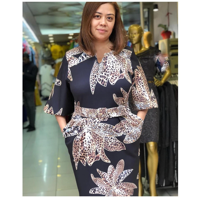 2019 женское платье в африканском стиле с модным принтом тонкое длинными рукавами