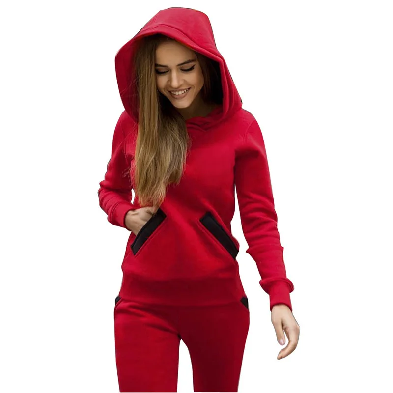 

2021 autumn and winter fashion trend big hat pocket sweater trousers women's casual suit