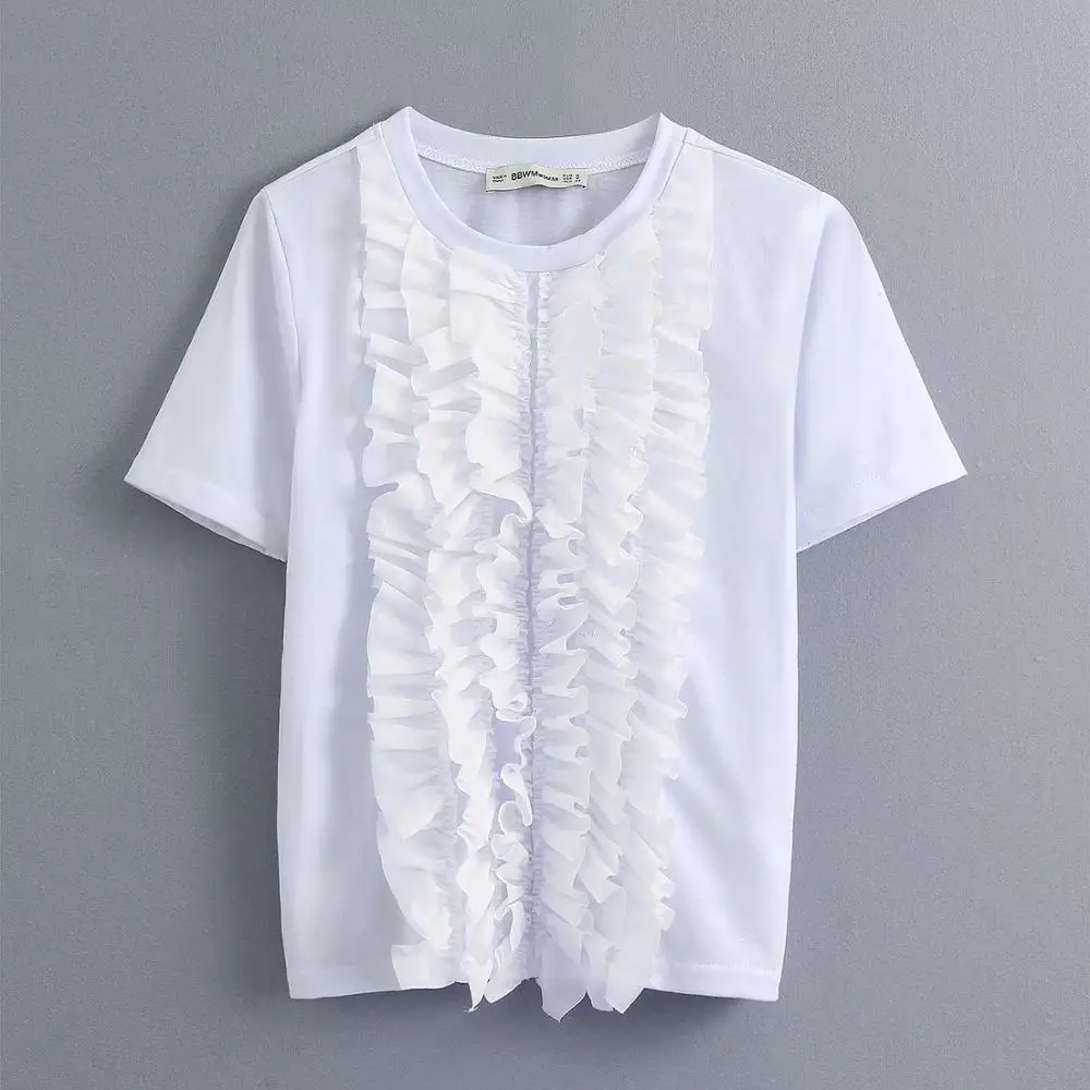 Стильная женская футболка лавандового цвета ZA Camisas Femininas базовая с коротким