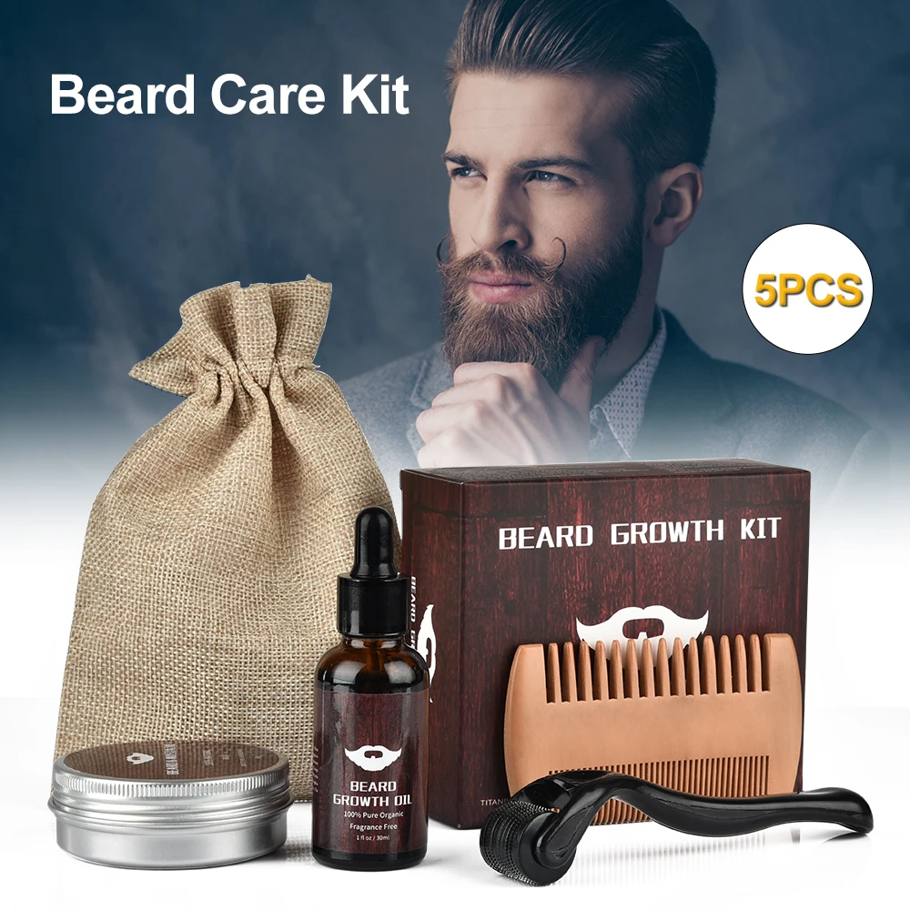 

Derma Roller Beard Growth Kit Men's Beard Growth Oil Nourishing Enhancer Beard Serum Beard Care Comb Facial Roller Beard Balm