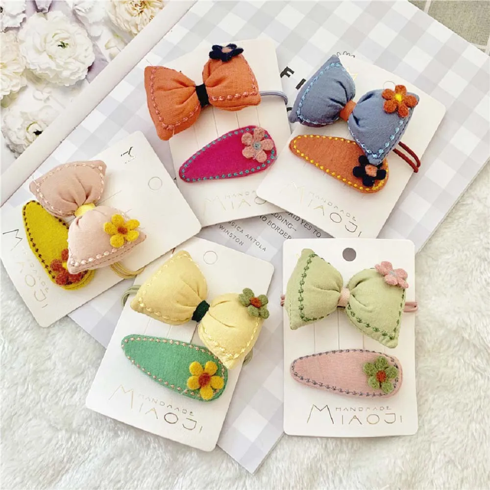 

2pcs/set Cute Bow Hair Clips Flower Women Hair Ring Rope Girls BB Hairpins Bows Barrette Headwear Hair Accessories