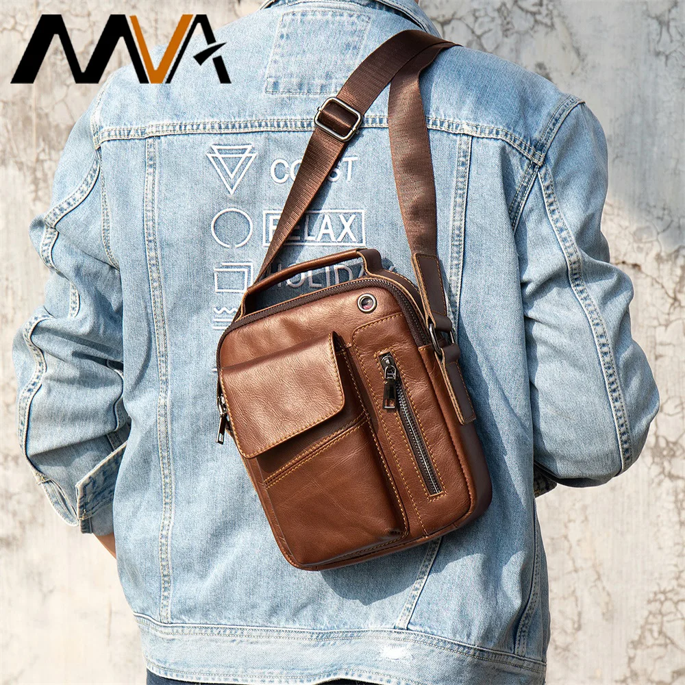 

MVA Shoulder Bag Man Genuine Leather Men's Messenger Bag Over The Shoulder Small Designer Top-handle Bags for Men Handbags 7512