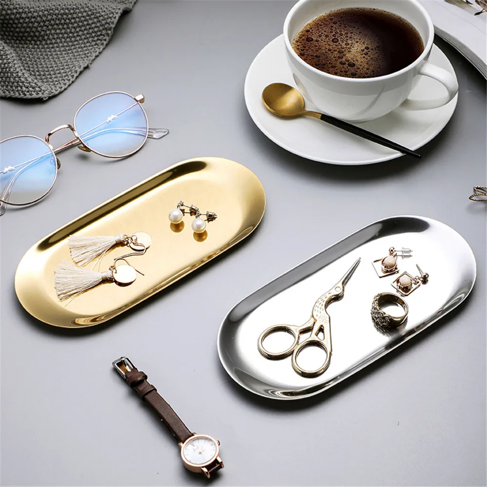 Скандинавский Овальный металлический поднос для хранения стола из розового