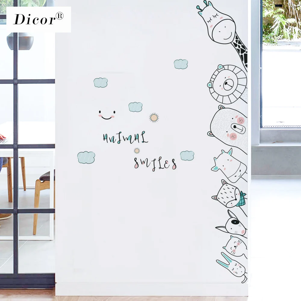Дикор Детская комната украшения мультфильм наклейки на стену животные дверь