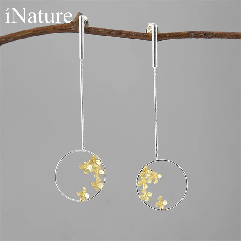 

INATURE 925 Sterling Silver Elegant Violet Flower Drop Earrings for Women Party Jewelry Gift