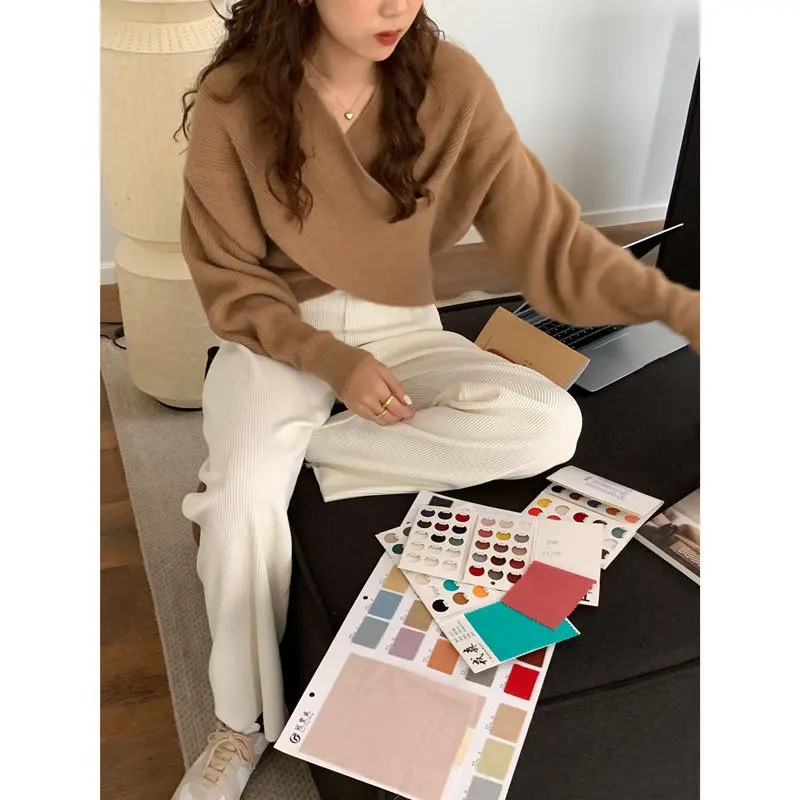 

Elegant Autumn Sweater Women's Pure Color Loose Knit Sweater Women's Long-sleeved Pullover Sexy Waist Waist