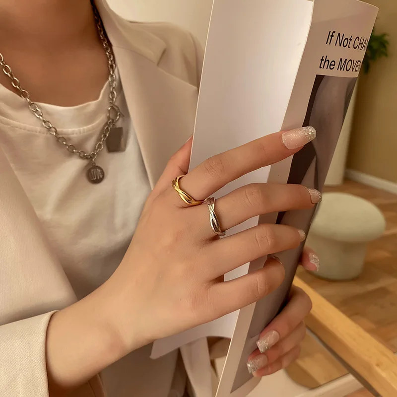 

VENTFILLE 925 Sterling Silver Two Line Cross Stitching Thin Ring Female Jewelry Simple Temperament Accessories Gifts 2021 New